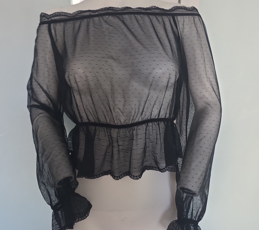 Sheer Black Off-Shoulder Peplum Top